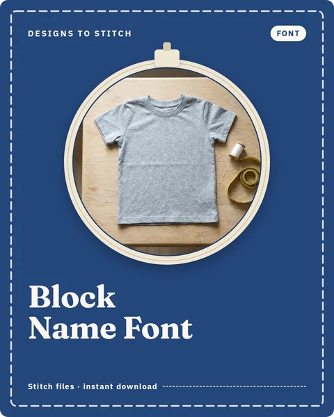 Block Name Font cover: a plain child's t-shirt in an embroidery hoop window